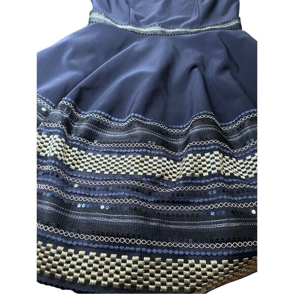 Tahari Arthur S Levine Navy V-Neck A-Line Sleeveless Dress Sz 8 Sequin Embroider - Picture 11 of 12